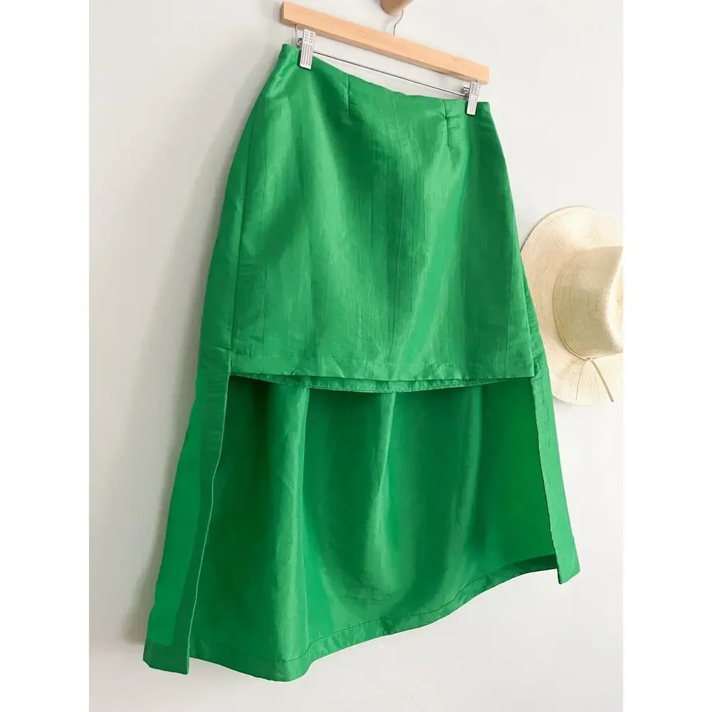 Anthropologie | Maeve Asymmetrical Sateen Skirt | Green | Sz 6 | NWT